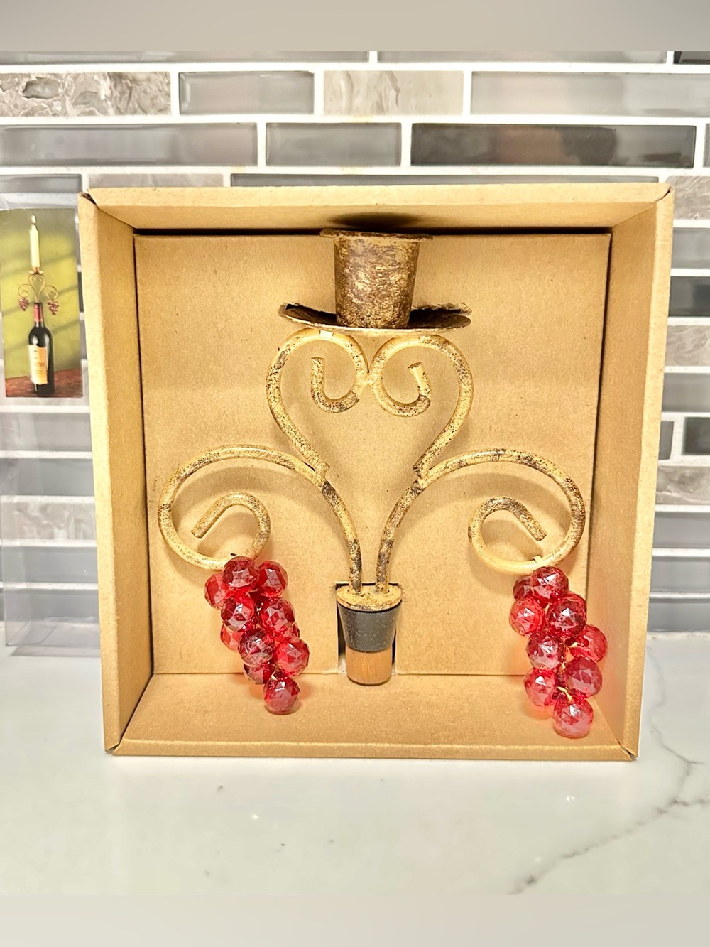 Vintage Lava Metal Candelabra Wine Bottle Stopper-Grapes Details